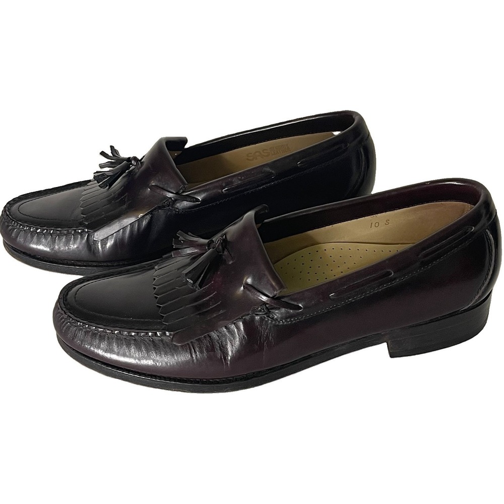SAS Mens Hand Sewn Tassel Kiltie Loafers Cordovan Leather USA Made 10 Slim‎ S